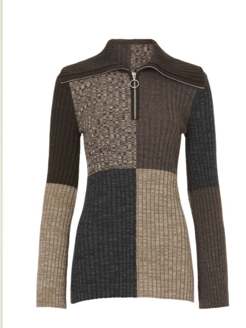 Sandro Paris Moria Sweater Size 3 US L Colorblock Rib Knit Zip Collar Pullover - Picture 2 of 10